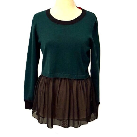 Patrizia Luca Milano Green Mixed Media Scoop Neck Sweater Small Tunic Shirt Top - Picture 1 of 8